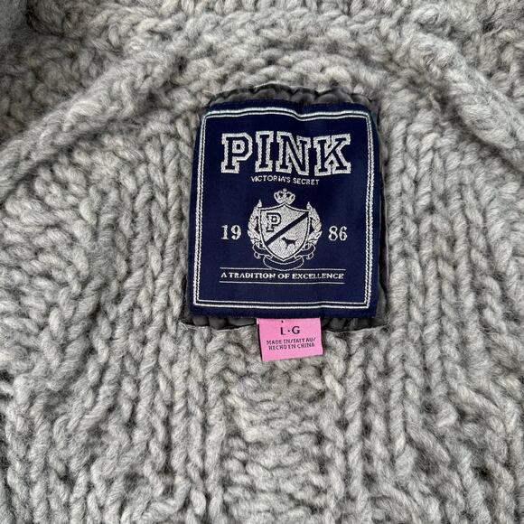 Victoria’s Secret PINK Wool Cable Knit Cardigan Belted Shawl Collar Rhinestone - Picture 4 of 10